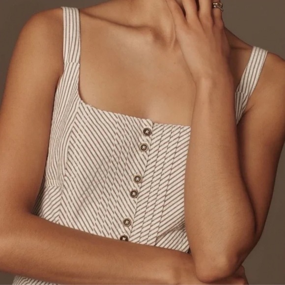 Anthropologie Women's Striped Midi Dress Smocked Back Size 00 Cowgirl Prairie - Picture 3 of 15